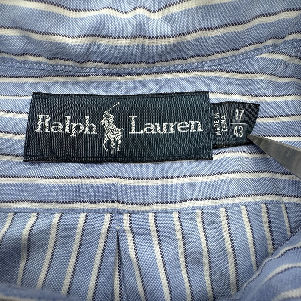 Polo Ralph Lauren Size 17 43 Blue Stripe Custom Fit Button Up Dress Shirt - Picture 3 of 7